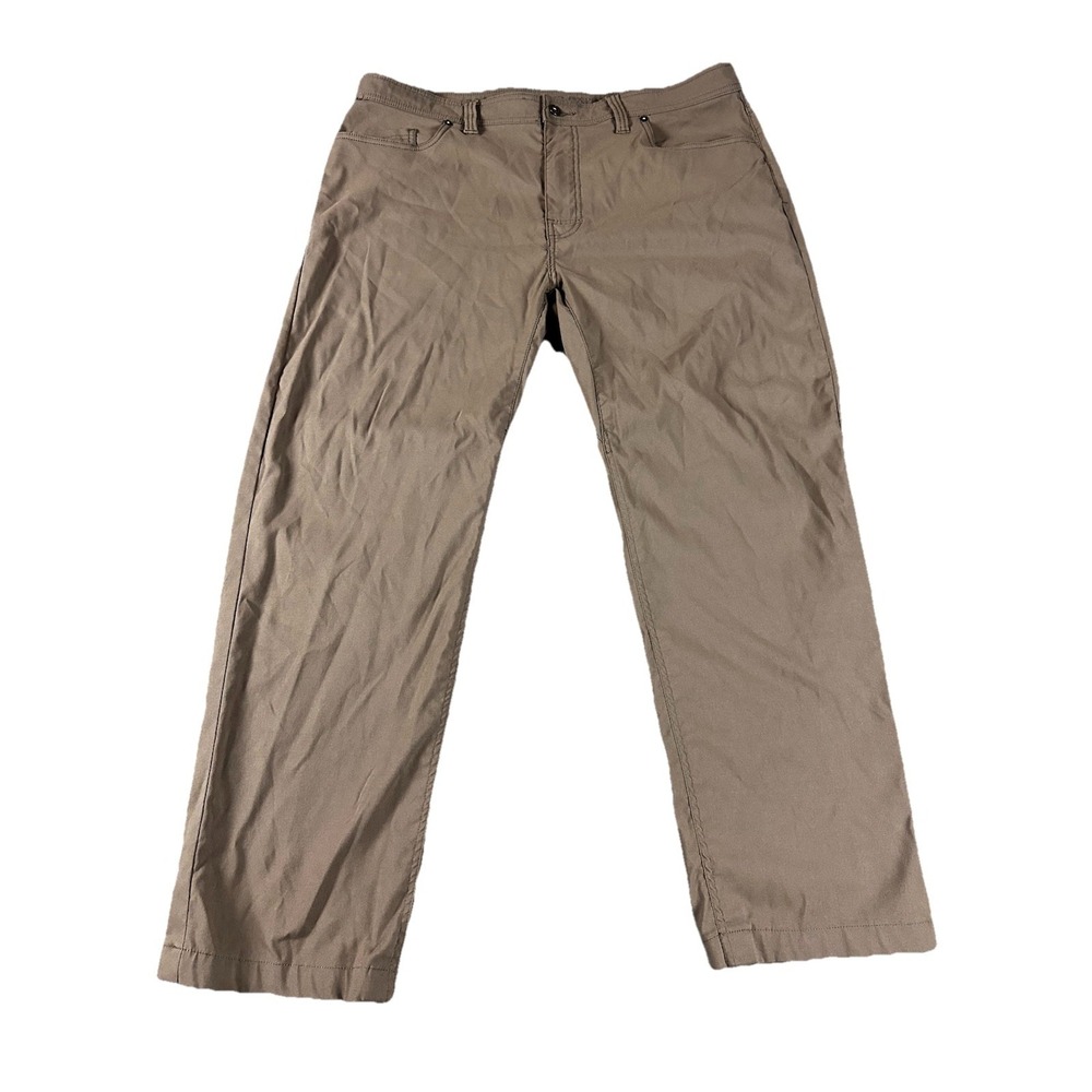 prAna Pants Mens 40x32 Khaki Slim Fit Nylon Stretch Hiking Travel 5-Pocket Brown